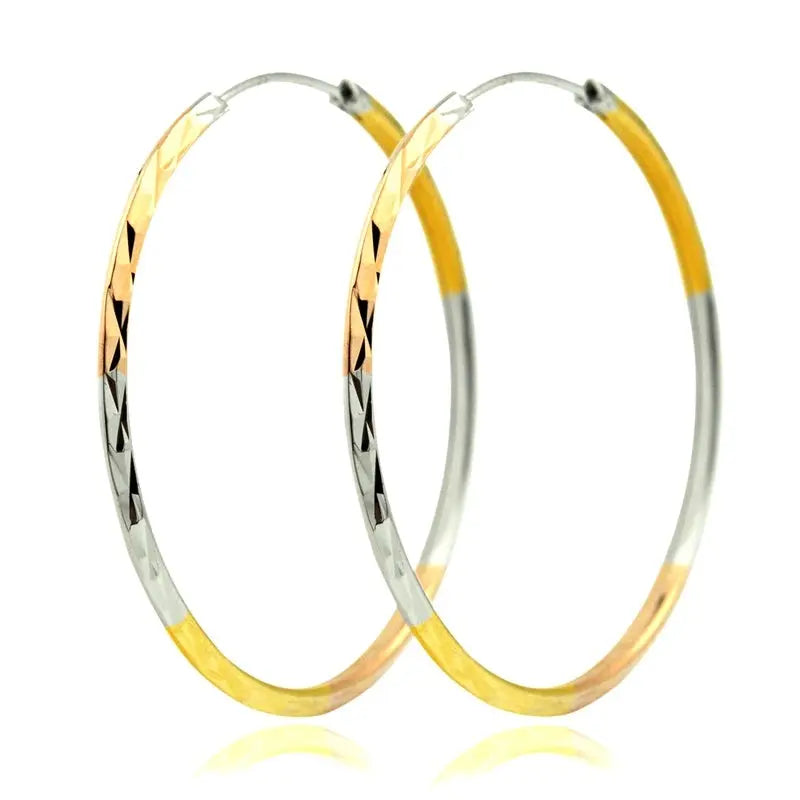 Lovcia Tri-Color Gold-Plated Sterling Silver Hoop Earrings for Women-Earrings-3.5cm-Tricolor-3.5cm