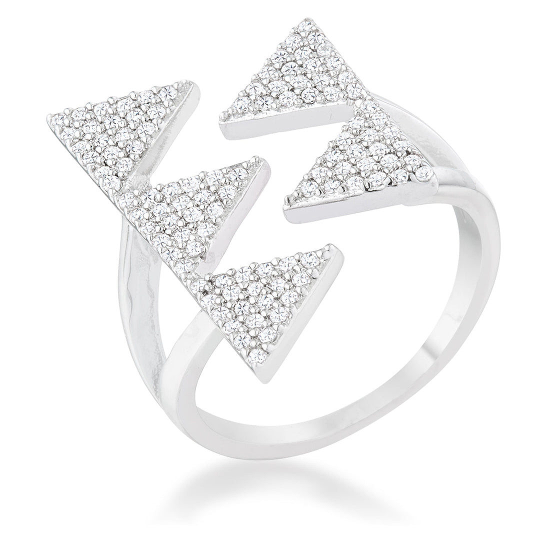 Lovcia Triangle Pave Crystal Rhodium-Plated Cocktail Ring-Rings-5-5