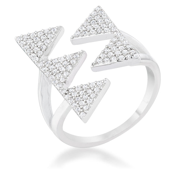 Lovcia Triangle Pave Crystal Rhodium-Plated Cocktail Ring-Rings-5-5