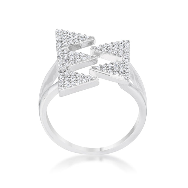 Lovcia Triangle Pave Crystal Rhodium-Plated Cocktail Ring-Rings-5-5