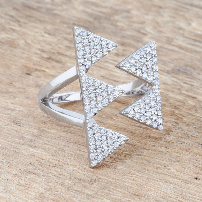 Lovcia Triangle Pave Crystal Rhodium-Plated Cocktail Ring-Rings-5-5