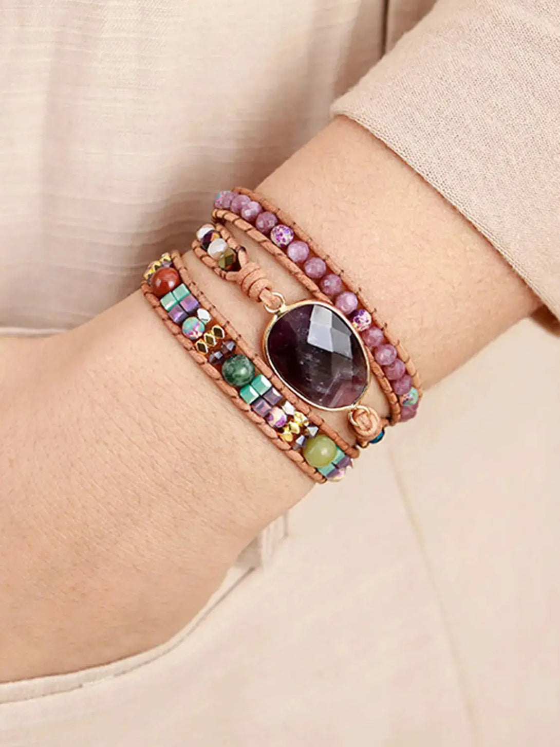 Lovcia Triple-Layer Amethyst Bracelet-Bracelets-Plum-One Size-Plum