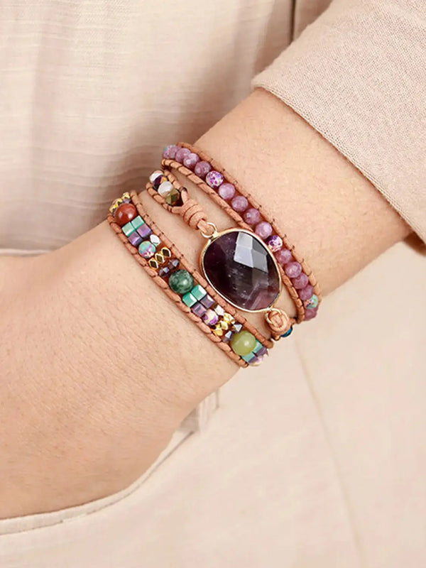 Lovcia Triple-Layer Amethyst Bracelet-Bracelets-Plum-One Size-Plum