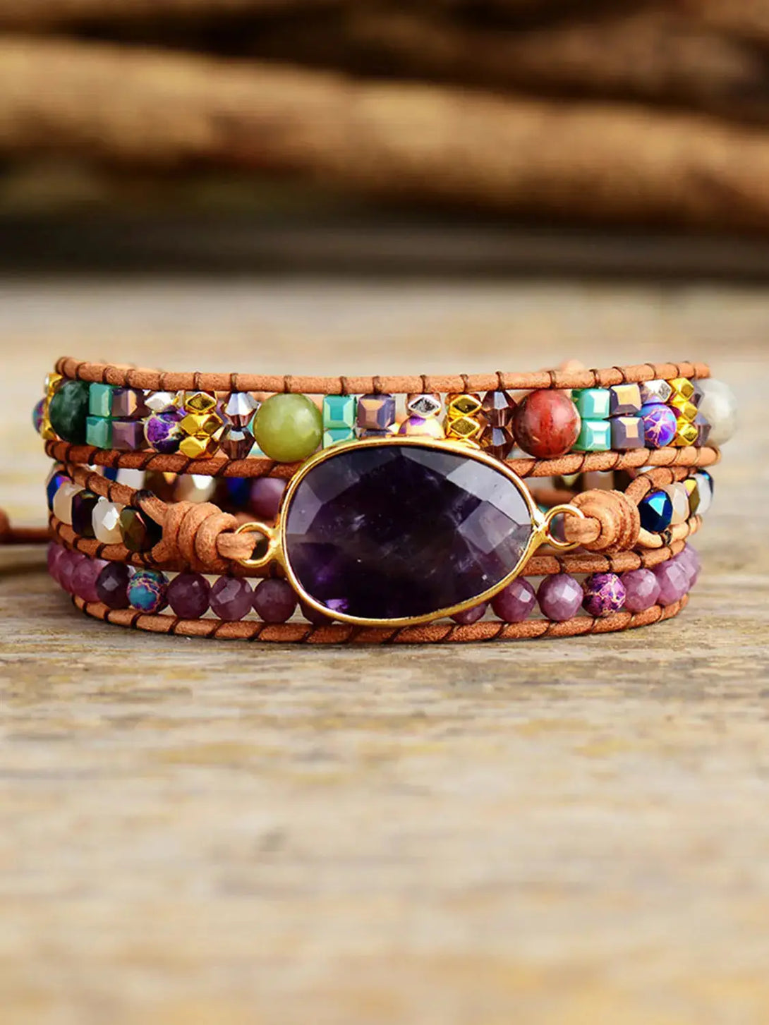 Lovcia Triple-Layer Amethyst Bracelet-Bracelets-Plum-One Size-Plum