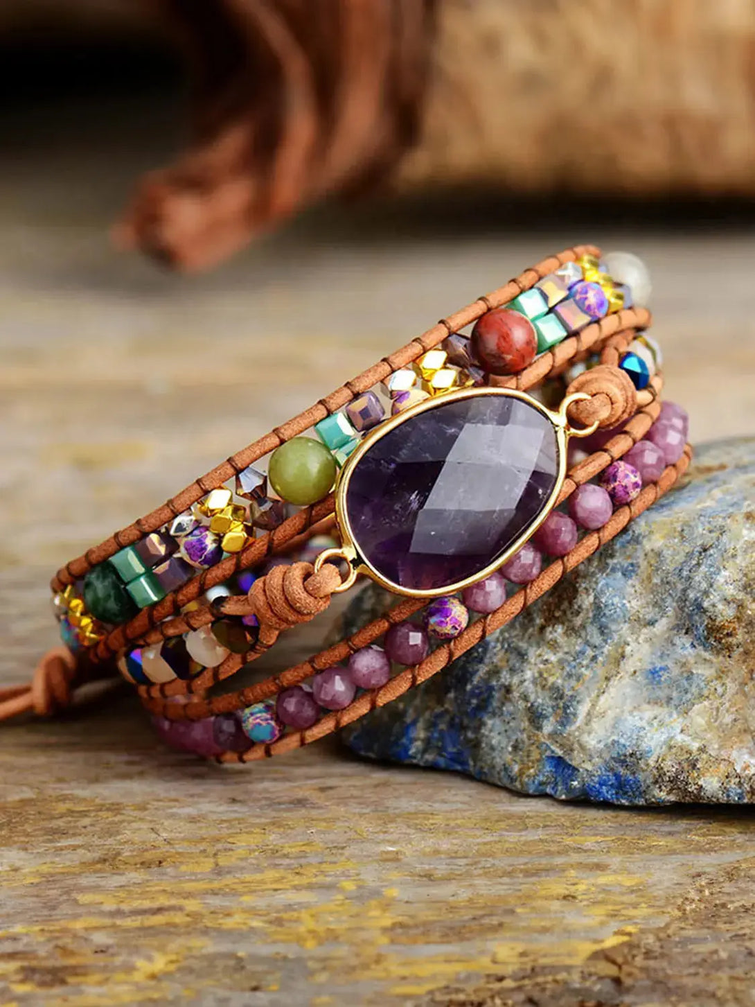 Lovcia Triple-Layer Amethyst Bracelet-Bracelets-Plum-One Size-Plum