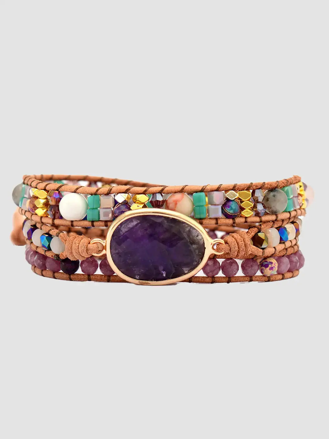 Lovcia Triple-Layer Amethyst Bracelet-Bracelets-Plum-One Size-Plum