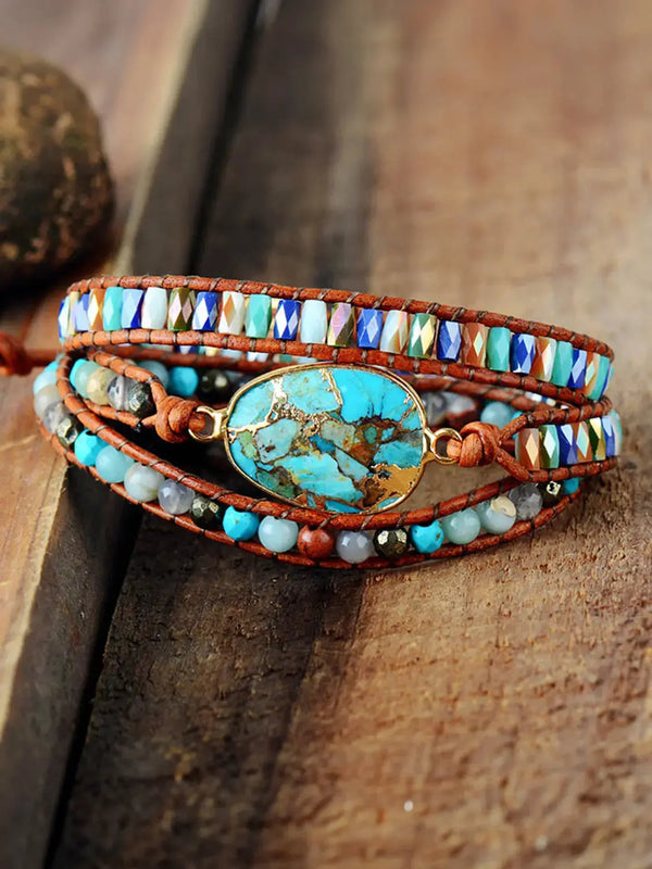 Lovcia Triple-Layer Natural Stone Bracelet-Bracelets-Aqua-One Size-Aqua