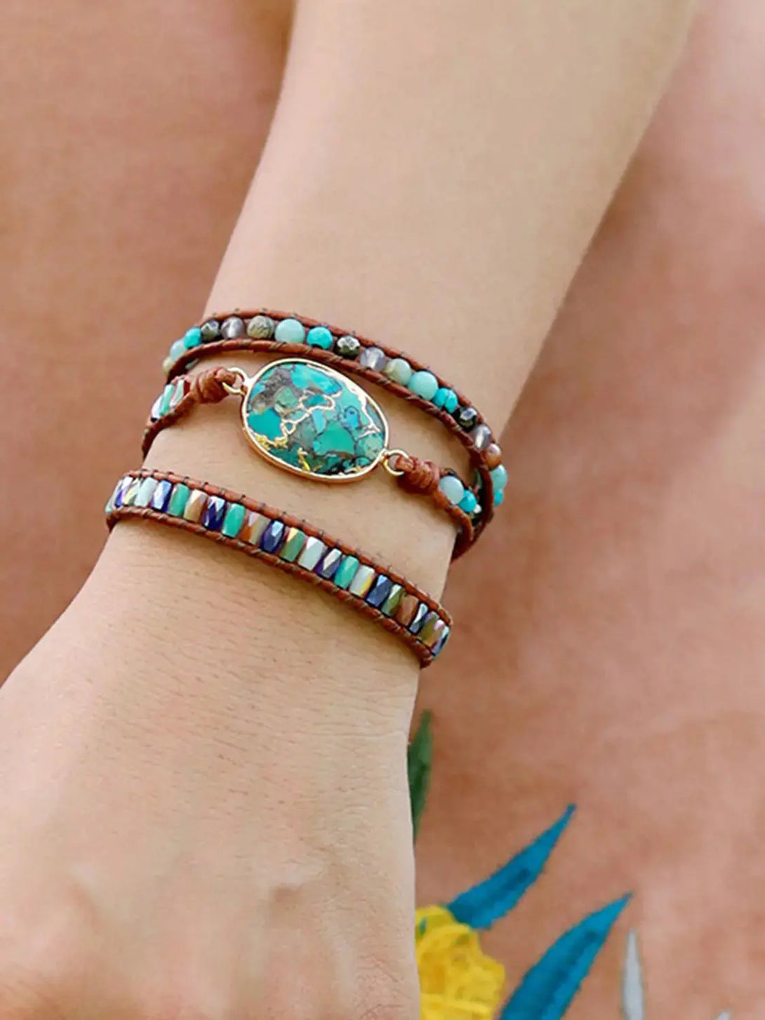 Lovcia Triple-Layer Natural Stone Bracelet-Bracelets-Aqua-One Size-Aqua