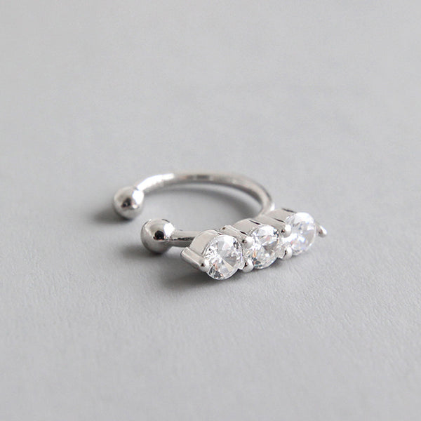Lovcia Triple Stone CZ Sterling Silver Non-Pierced Earring-Earrings-Rhodium-