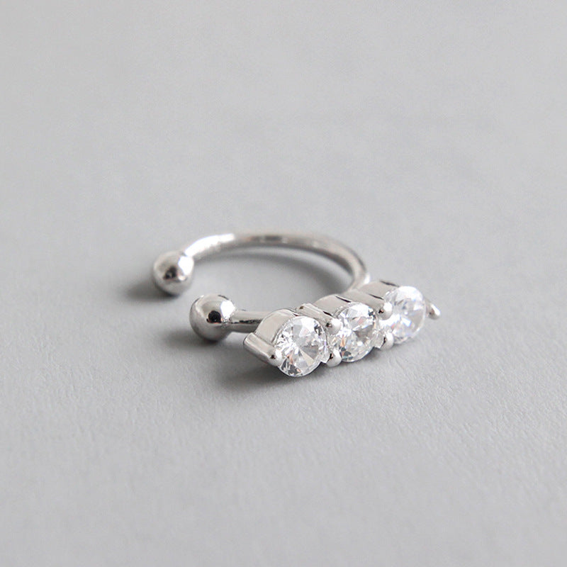 Lovcia Triple Stone CZ Sterling Silver Non-Pierced Earring-Earrings-Rhodium-