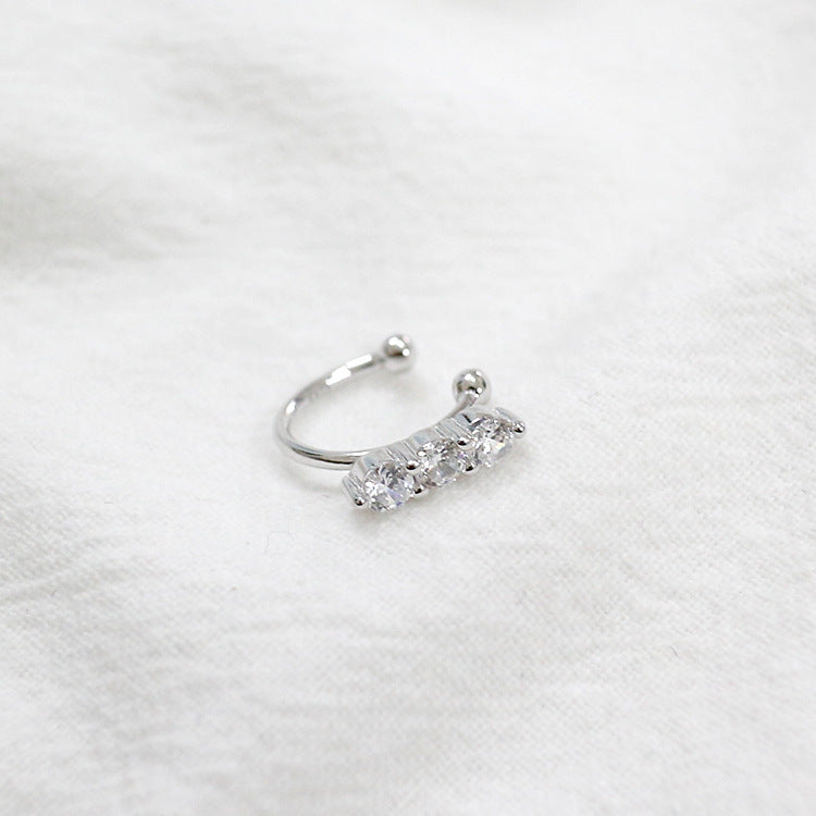 Lovcia Triple Stone CZ Sterling Silver Non-Pierced Earring-Earrings-Rhodium-