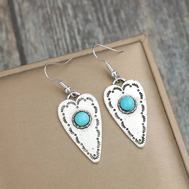 Lovcia Turquoise Alloy Heart Drop Earrings for Women-Earrings-Silver-One Size-Silver