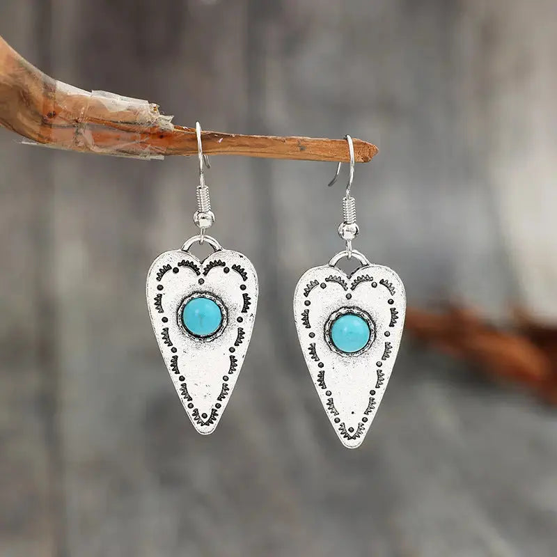 Lovcia Turquoise Alloy Heart Drop Earrings for Women-Earrings-Silver-One Size-Silver