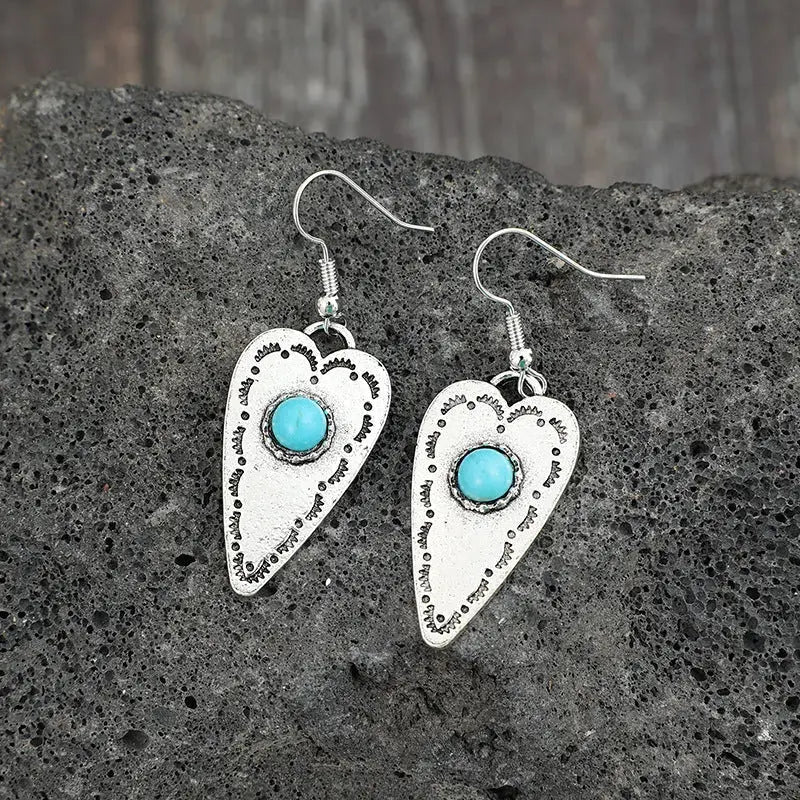 Lovcia Turquoise Alloy Heart Drop Earrings for Women-Earrings-Silver-One Size-Silver