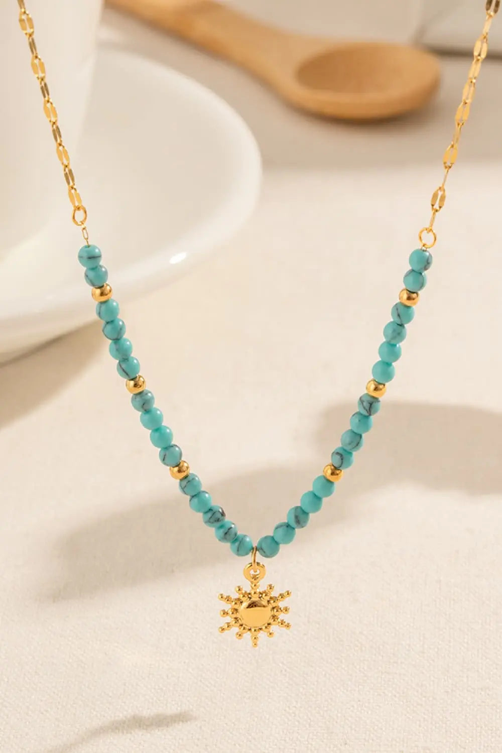 Lovcia Turquoise Beaded 18K Gold-Plated Sun Shape Pendant Necklace-Necklaces-Gold-One Size-Gold