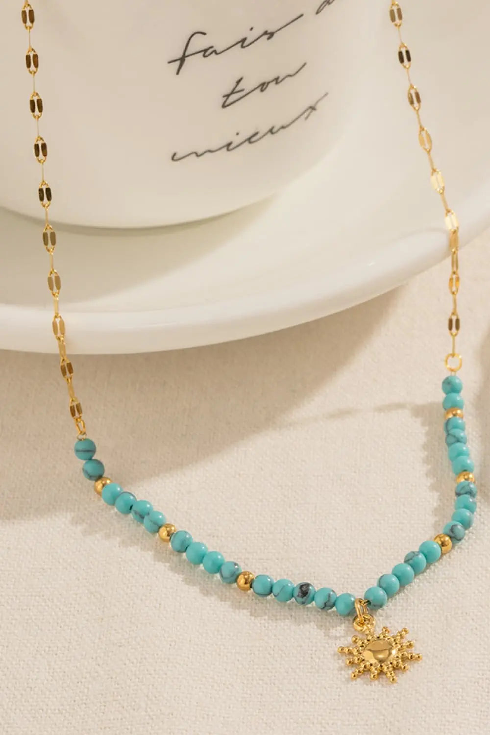 Lovcia Turquoise Beaded 18K Gold-Plated Sun Shape Pendant Necklace-Necklaces-Gold-One Size-Gold