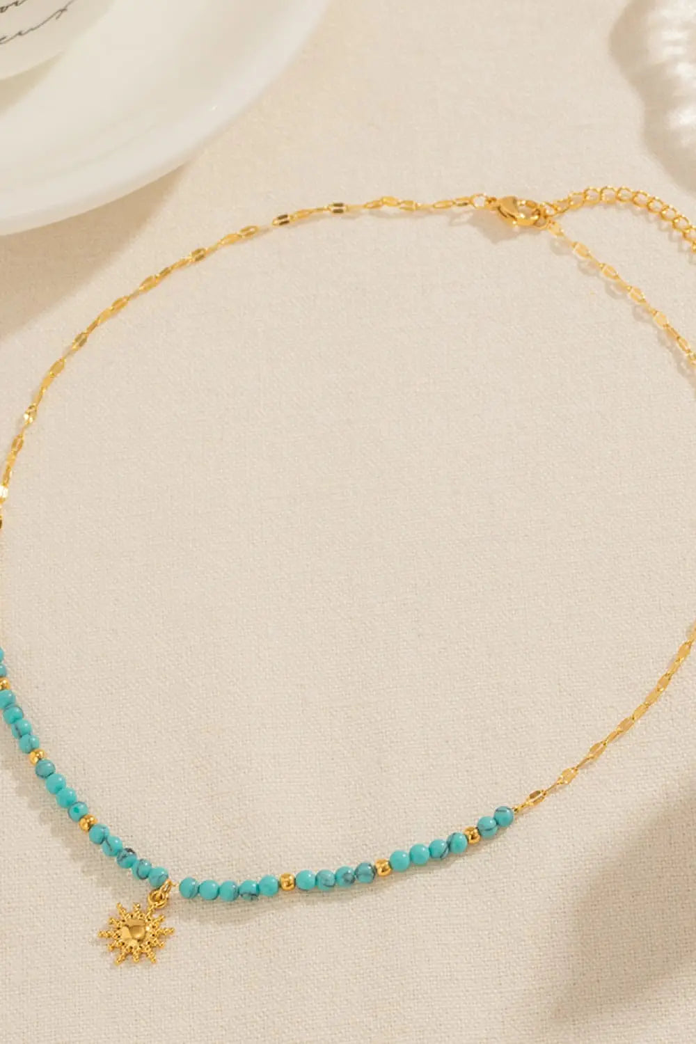 Lovcia Turquoise Beaded 18K Gold-Plated Sun Shape Pendant Necklace-Necklaces-Gold-One Size-Gold