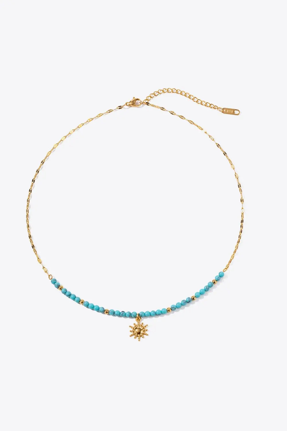 Lovcia Turquoise Beaded 18K Gold-Plated Sun Shape Pendant Necklace-Necklaces-Gold-One Size-Gold