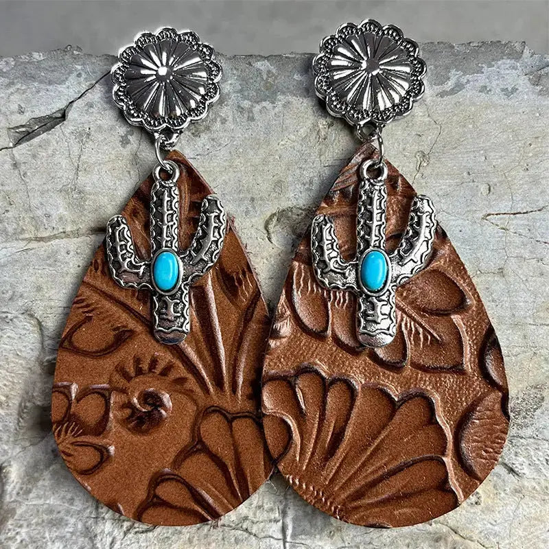 Lovcia Turquoise Cactus Dangle Earrings-Earrings-Style A-One Size-Style A