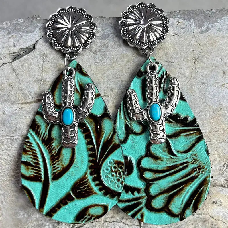 Lovcia Turquoise Cactus Dangle Earrings-Earrings-Style B-One Size-Style B