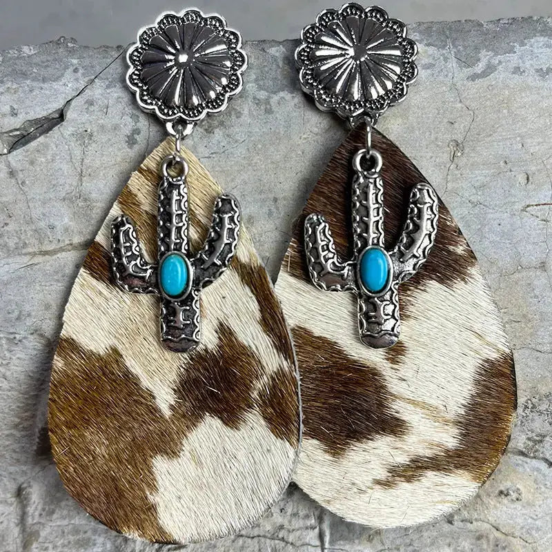 Lovcia Turquoise Cactus Dangle Earrings-Earrings-Style C-One Size-Style C