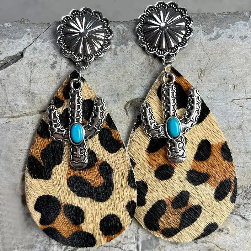 Lovcia Turquoise Cactus Dangle Earrings-Earrings-Style D-One Size-Style D