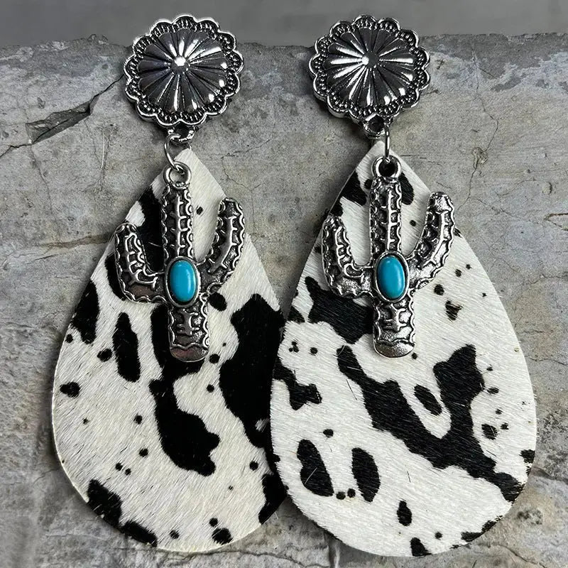 Lovcia Turquoise Cactus Dangle Earrings-Earrings-Style E-One Size-Style E