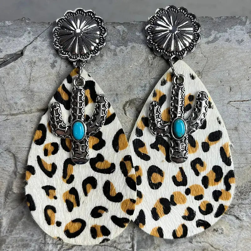Lovcia Turquoise Cactus Dangle Earrings-Earrings-Style F-One Size-Style F