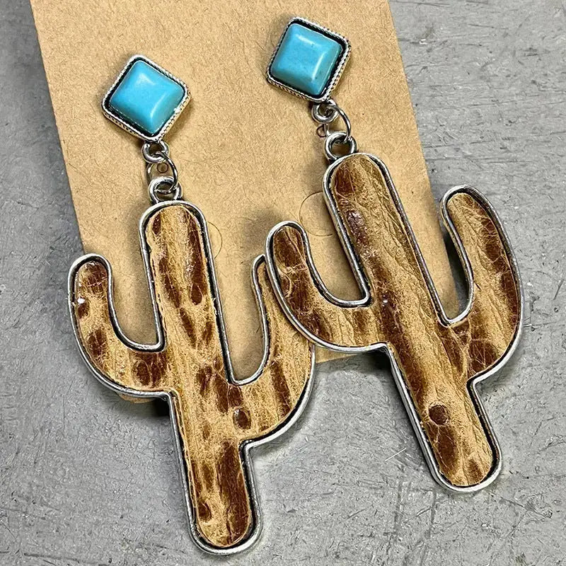 Lovcia Turquoise Cactus Earrings-Earrings-Camel-One Size-Camel