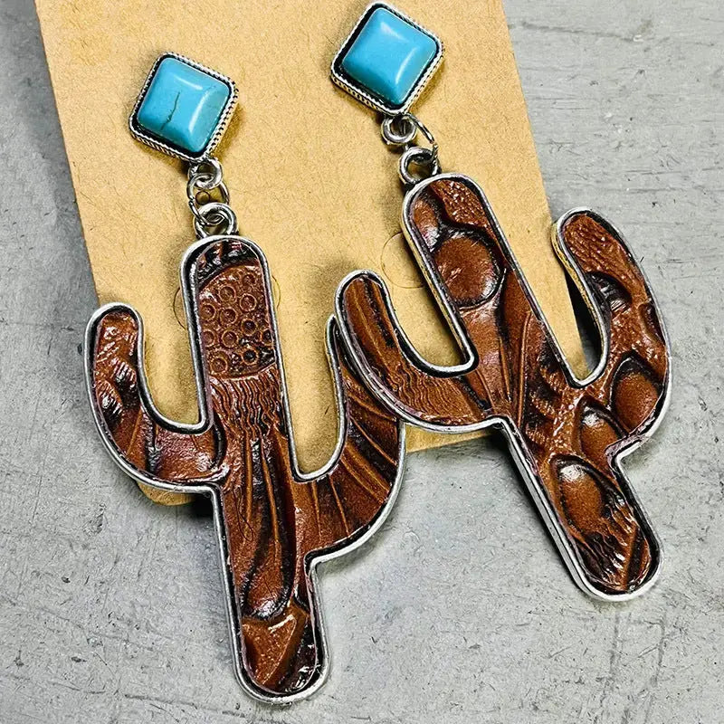 Lovcia Turquoise Cactus Earrings-Earrings-Chestnut-One Size-Chestnut