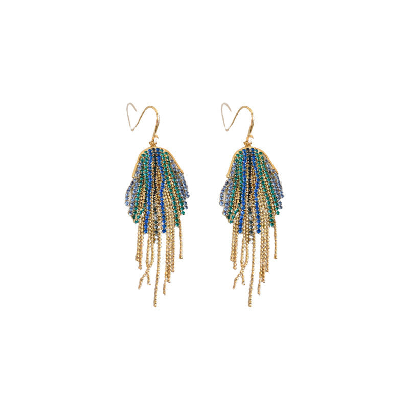 Lovcia Turquoise Cascade Beaded Waterfall Fringe Dangle Earrings for Women-Earrings-Green blue-Green blue
