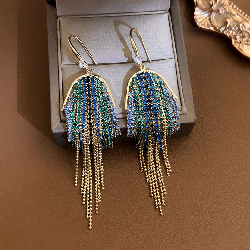 Lovcia Turquoise Cascade Beaded Waterfall Fringe Dangle Earrings for Women-Earrings-Green blue-Green blue
