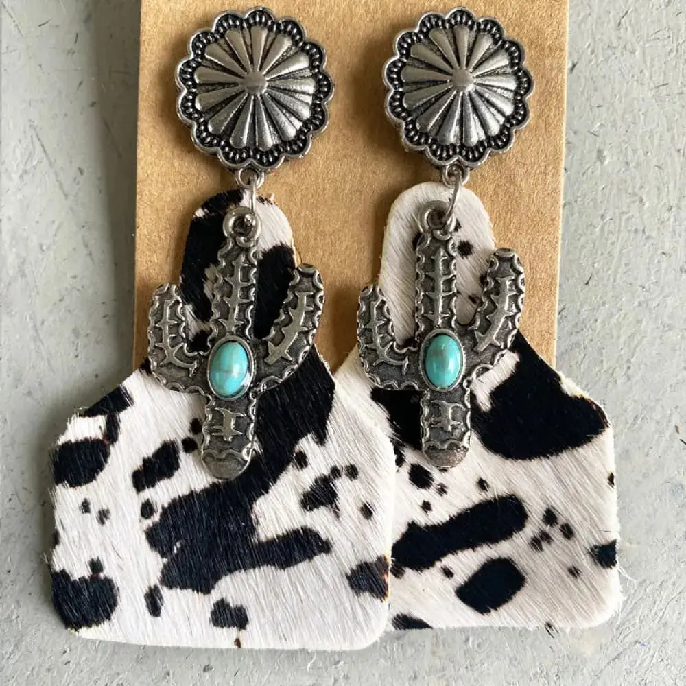 Lovcia Turquoise Decor Cactus Alloy Earrings-Earrings-Style D-One Size-Style D