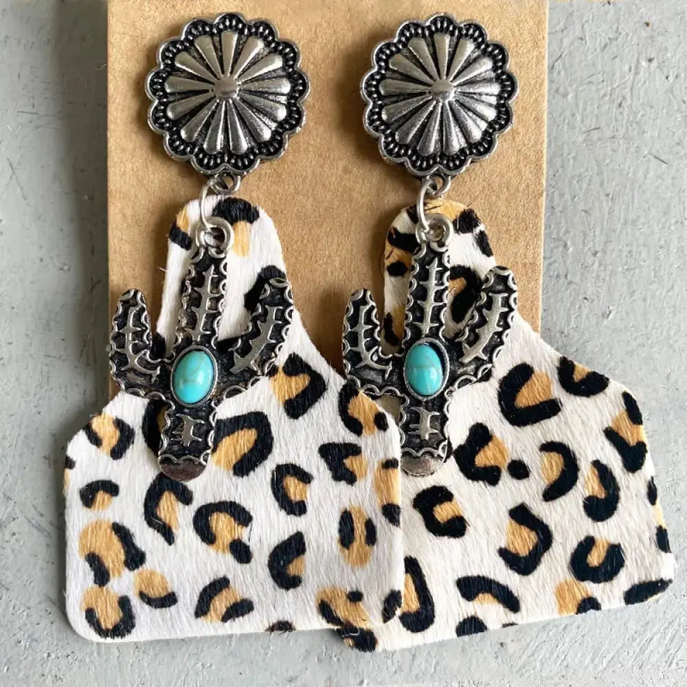 Lovcia Turquoise Decor Cactus Alloy Earrings-Earrings-Style E-One Size-Style E