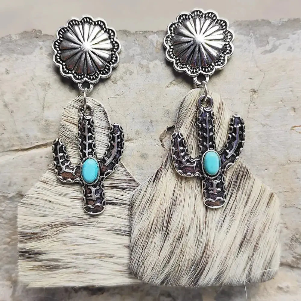 Lovcia Turquoise Decor Cactus Alloy Earrings-Earrings-Style F-One Size-Style F