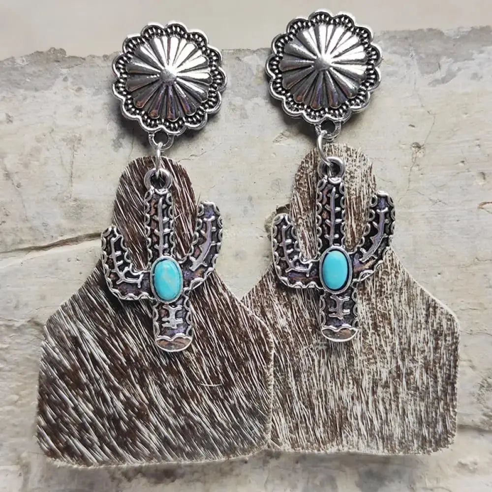 Lovcia Turquoise Decor Cactus Alloy Earrings-Earrings-Style G-One Size-Style G