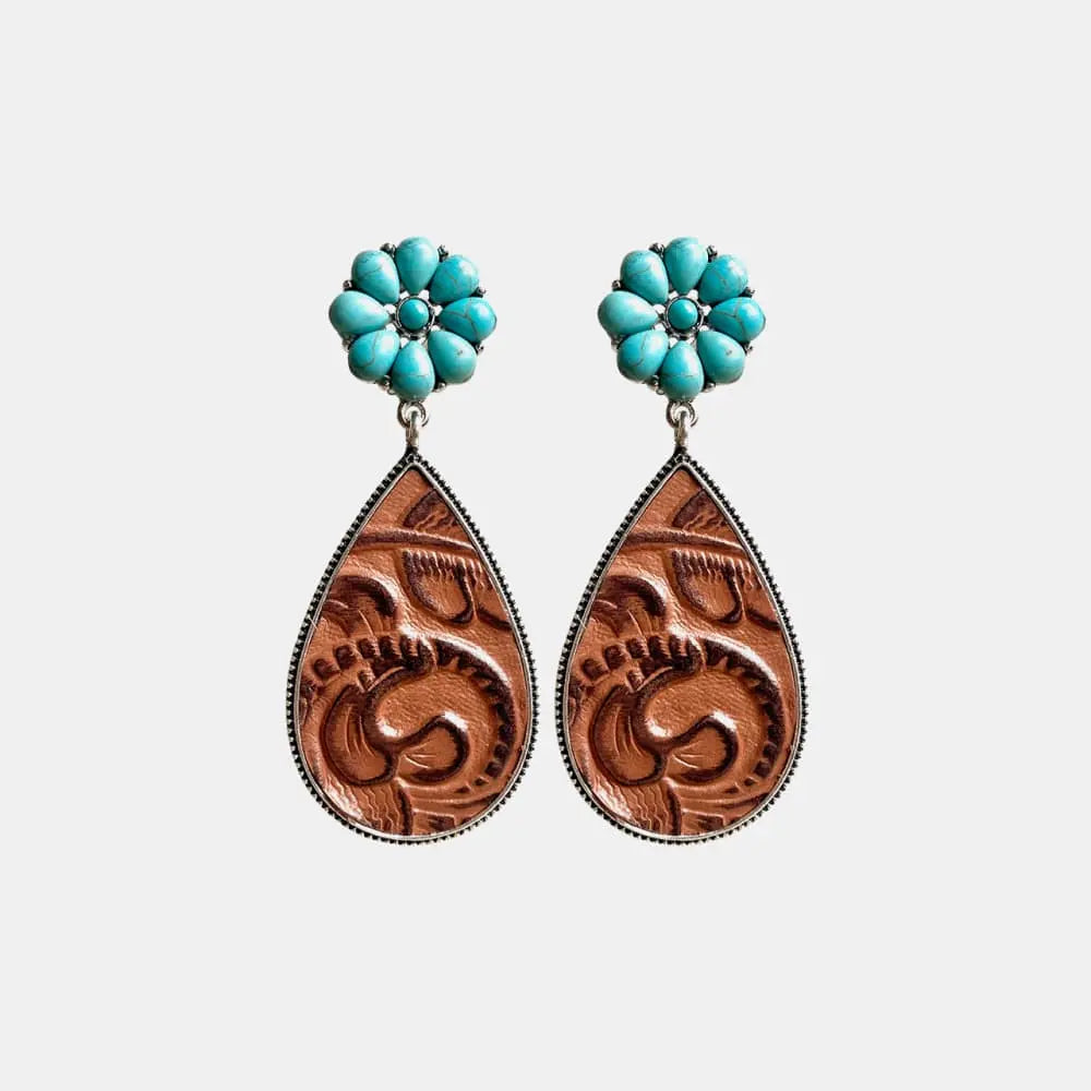 Lovcia Turquoise Flower Teardrop Earrings-Earrings-Chestnut-One Size-Chestnut