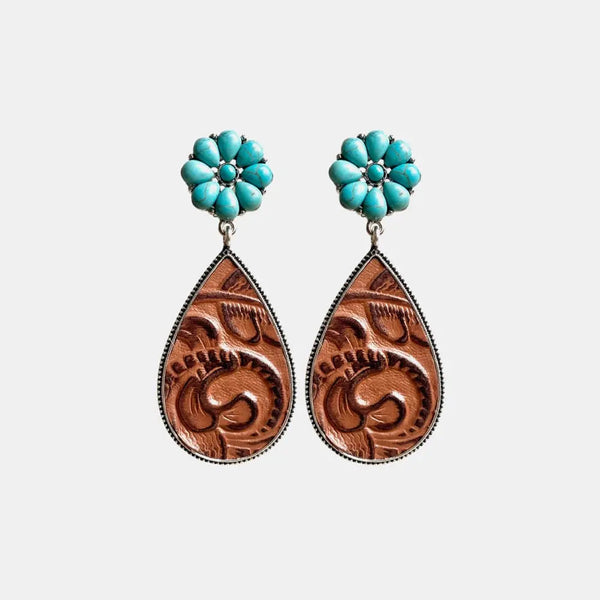 Lovcia Turquoise Flower Teardrop Earrings-Earrings-Chestnut-One Size-Chestnut