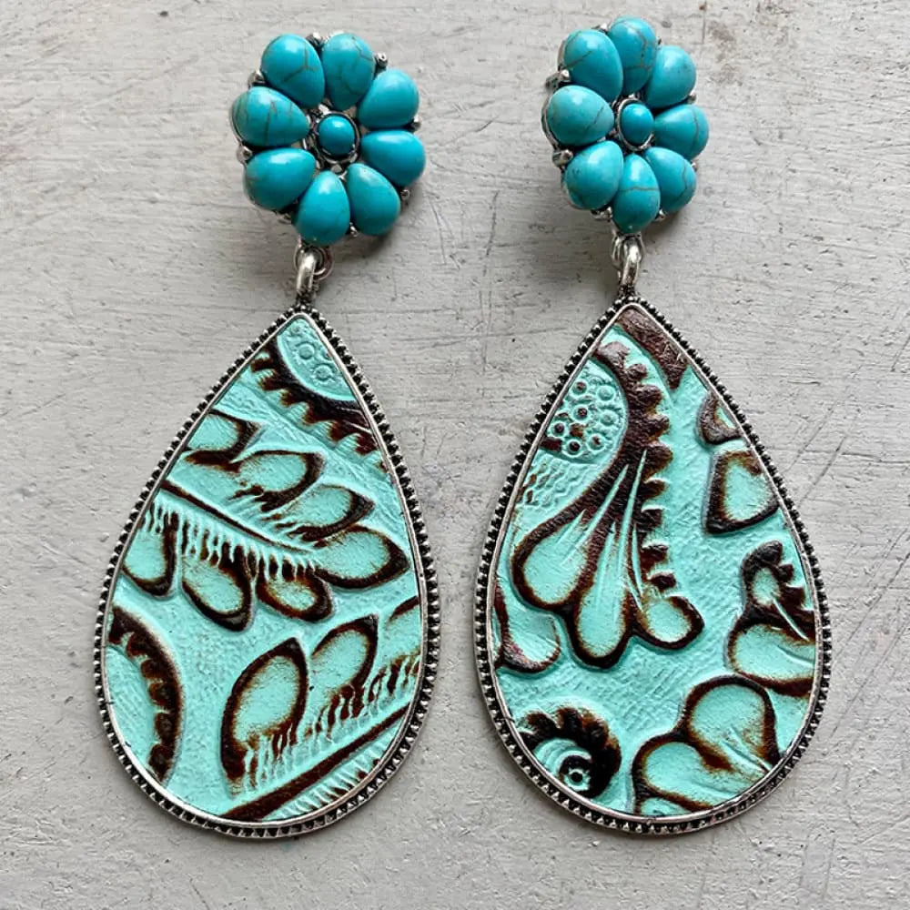 Lovcia Turquoise Flower Teardrop Earrings-Earrings-Mint Blue-One Size-Mint Blue