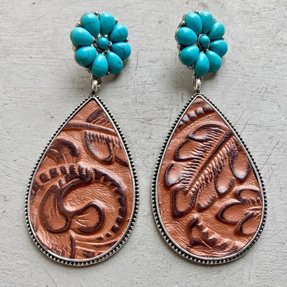 Lovcia Turquoise Flower Teardrop Earrings-Earrings-Sky Blue-One Size-Sky Blue