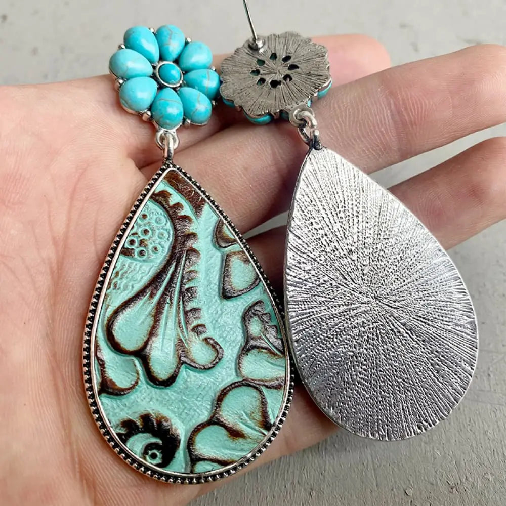 Lovcia Turquoise Flower Teardrop Earrings-Earrings-Sky Blue-One Size-Sky Blue