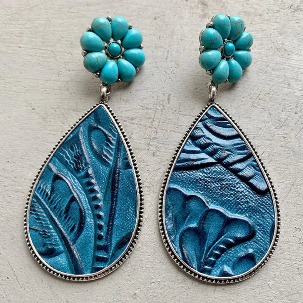 Lovcia Turquoise Flower Teardrop Earrings-Earrings-Sky Blue-One Size-Sky Blue