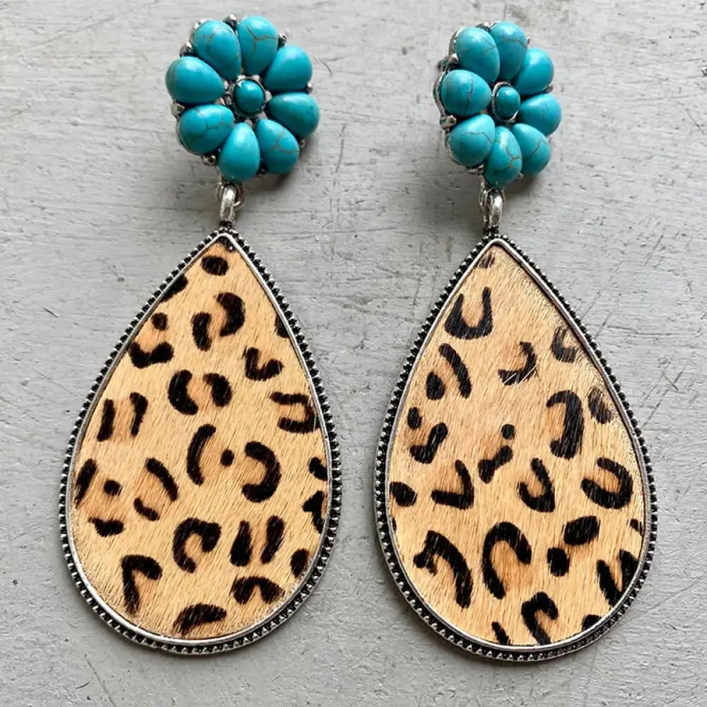 Lovcia Turquoise Flower Teardrop Earrings-Earrings-Style A-One Size-Style A