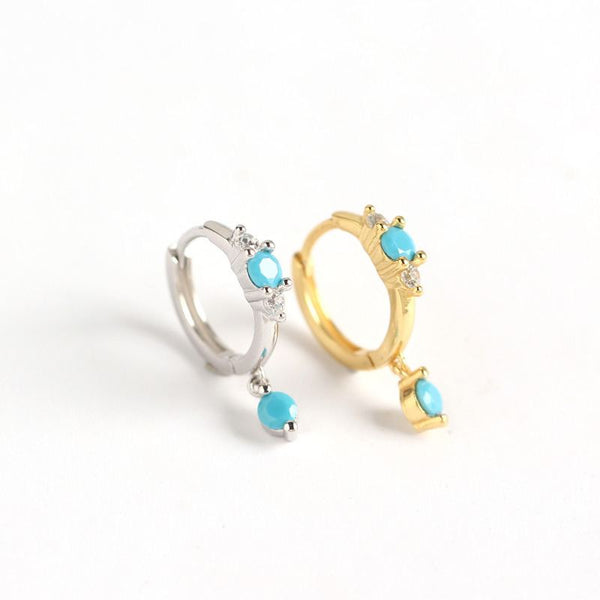 Lovcia Turquoise Hoop Earrings 925 Sterling Silver Gold-Earrings-Yellow Gold-