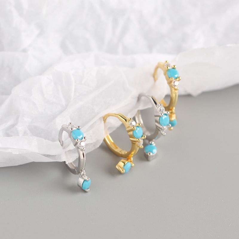 Lovcia Turquoise Hoop Earrings 925 Sterling Silver Gold-Earrings-Yellow Gold-