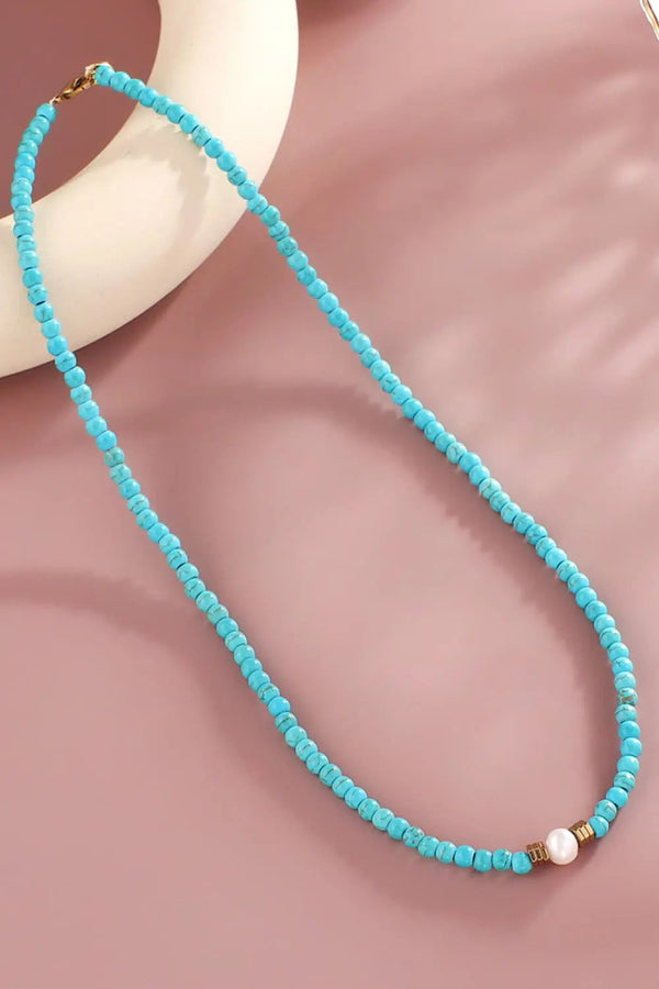 Lovcia Turquoise & Pearl Necklace-Necklaces-Sky Blue-One Size-Sky Blue