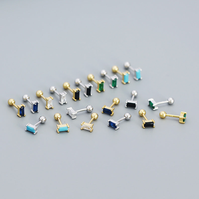 Lovcia Turquoise Rectangle CZ Silver Stud Earrings 3x5mm-Earrings-Yellow Gold & Turquoise-Yellow Gold & Turquoise