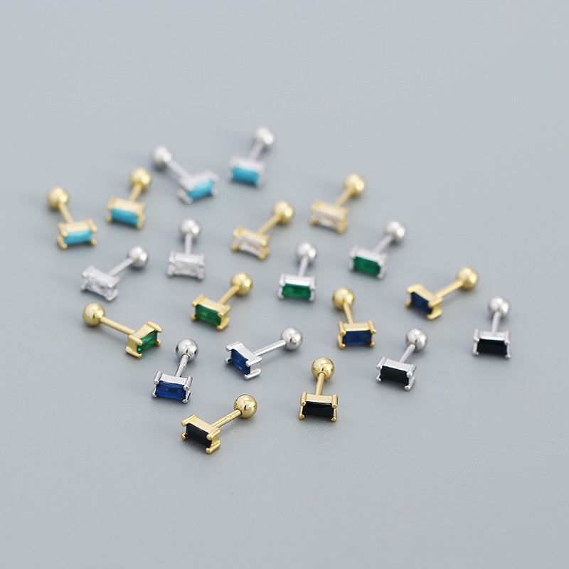 Lovcia Turquoise Rectangle CZ Silver Stud Earrings 3x5mm-Earrings-Yellow Gold & Turquoise-Yellow Gold & Turquoise