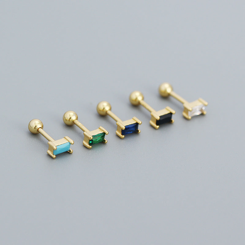 Lovcia Turquoise Rectangle CZ Silver Stud Earrings 3x5mm-Earrings-Yellow Gold & Turquoise-Yellow Gold & Turquoise