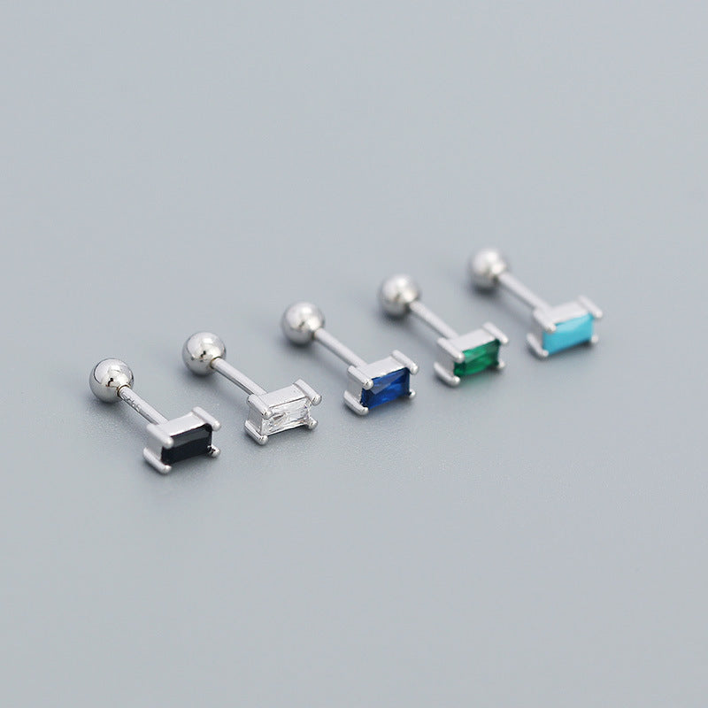Lovcia Turquoise Rectangle CZ Silver Stud Earrings 3x5mm-Earrings-Yellow Gold & Turquoise-Yellow Gold & Turquoise